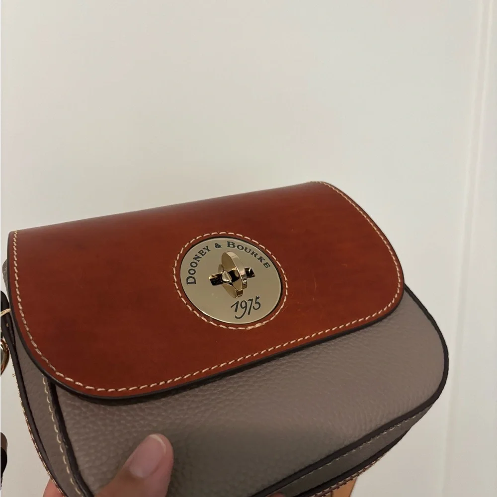 Dooney & Bourke Brown and Taupe Leather Crossbody with Gold-Tone Turnlock - Picture 3 of 6